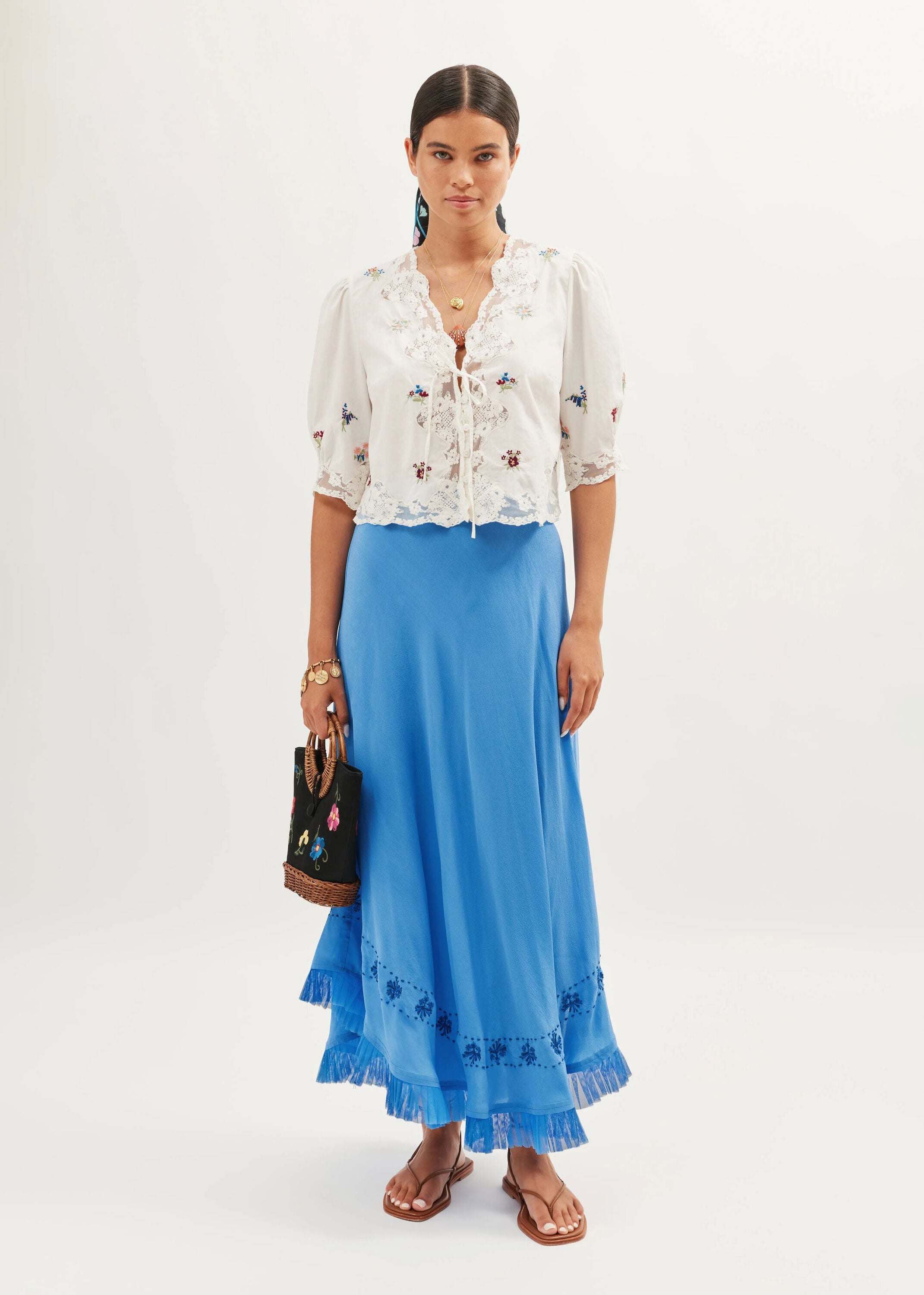 Rixo Ursula Embroidered Top - Bud Embroidery White