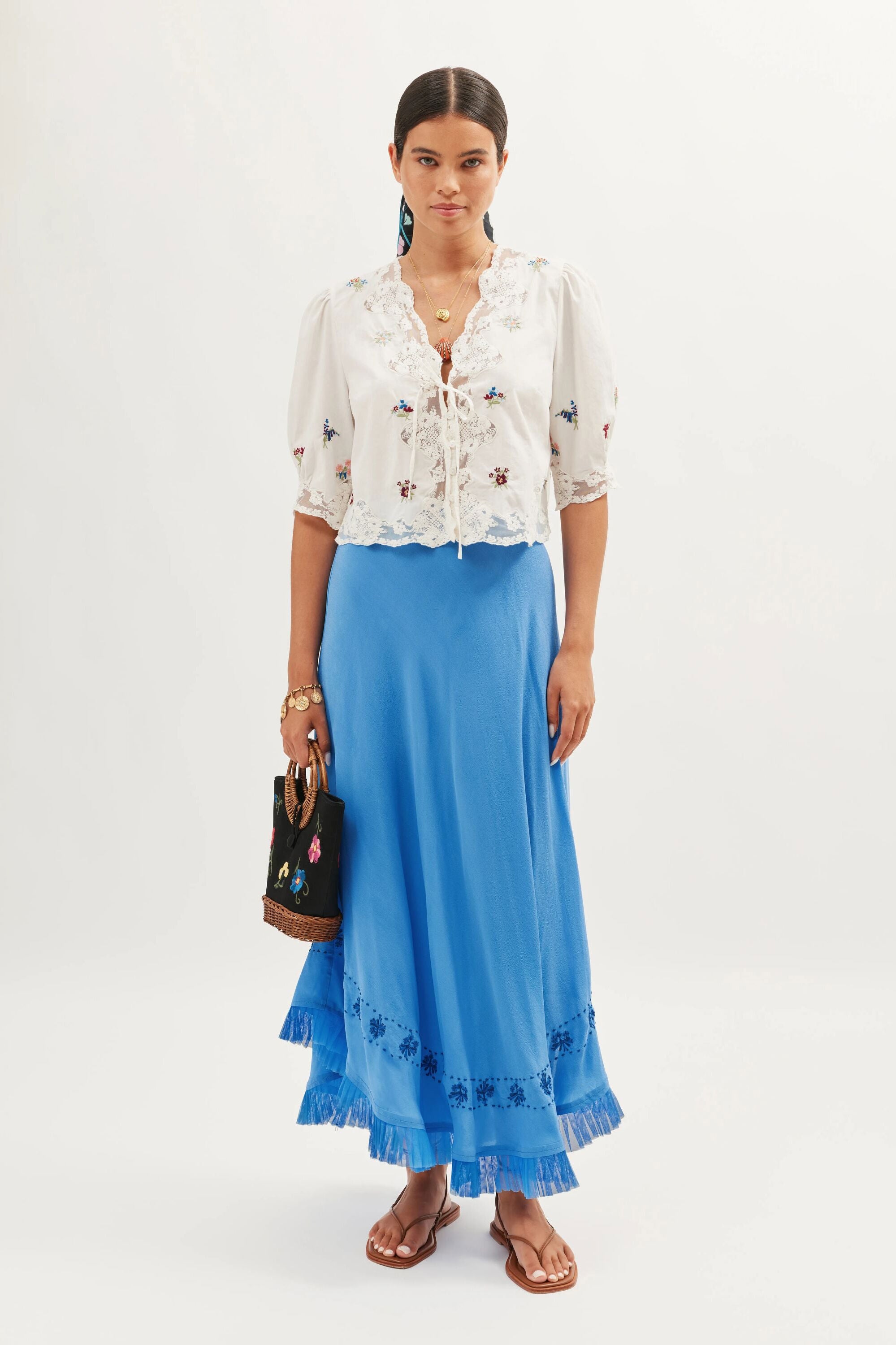 Rixo Ursula Embroidered Top - Bud Embroidery White