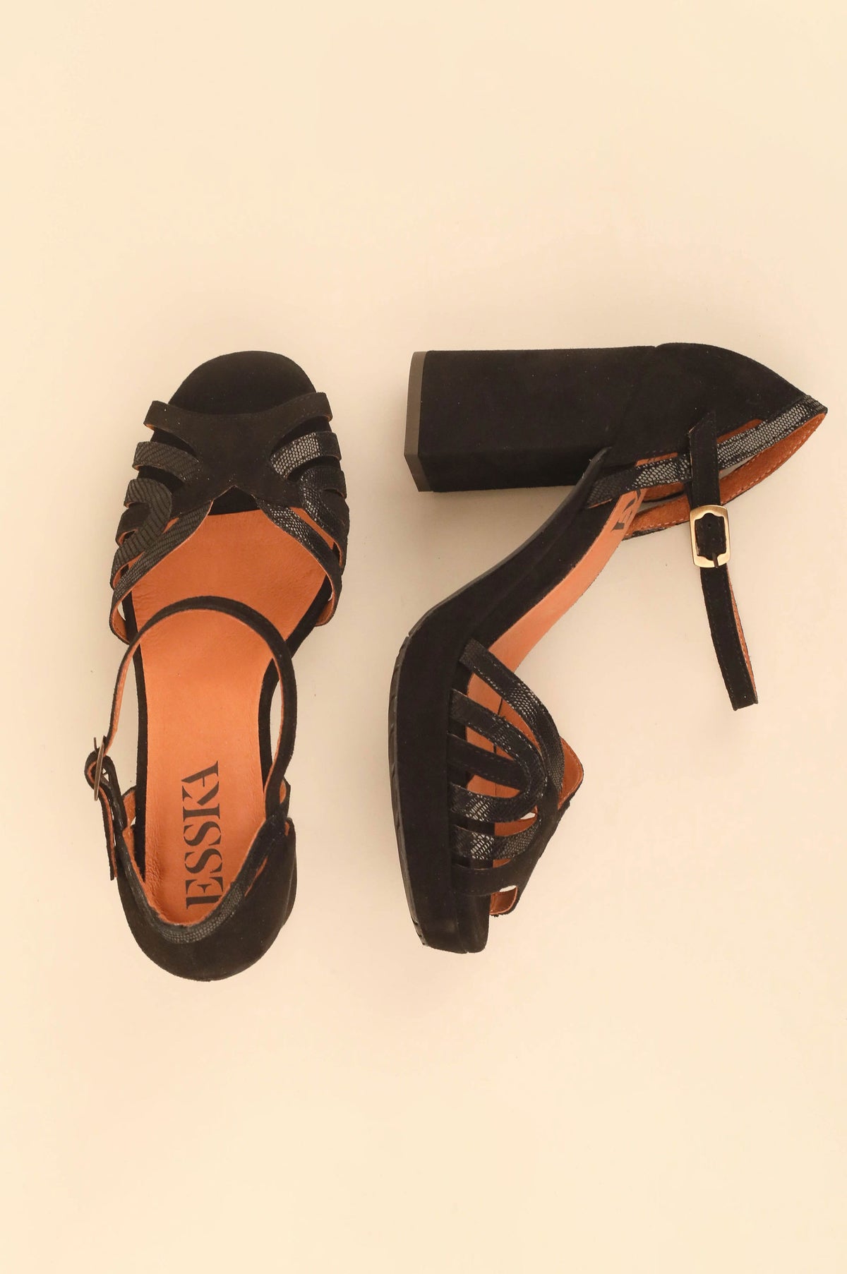 Esska Venti High Heeled Sandal - Black Suede