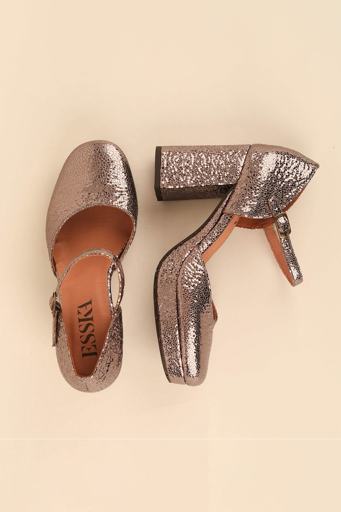 Esska Viv Vegan Metallic High Heel Shoe - Steel