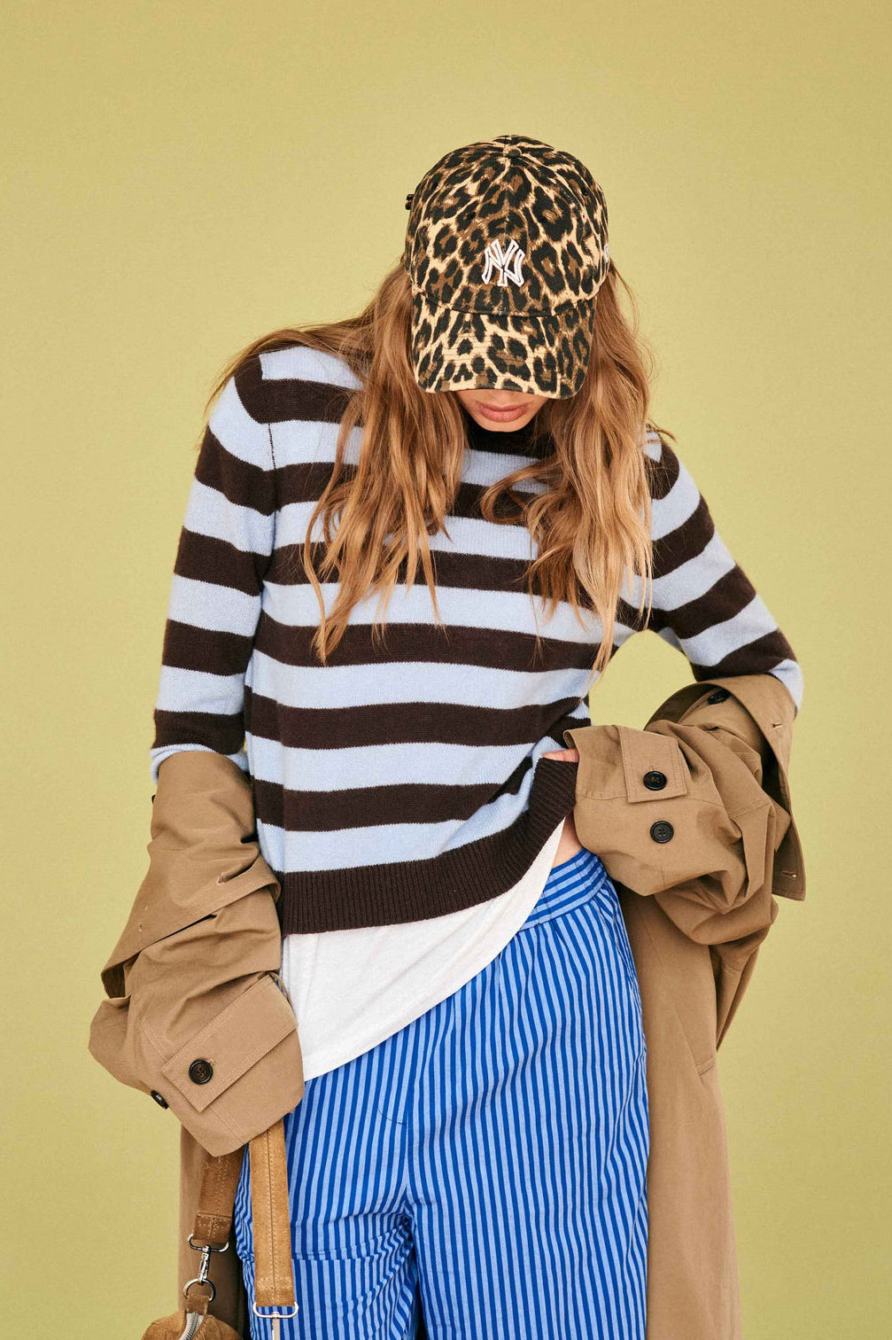 Jumper 1234 Cashmere Stripe Crew - Dark Brown / Blue