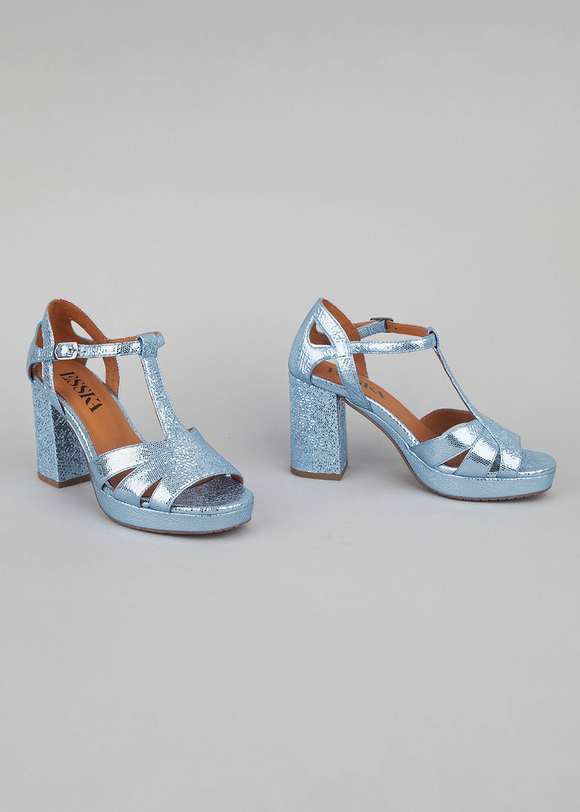 Esska Valerie Metallic Blue Heeled Sandals