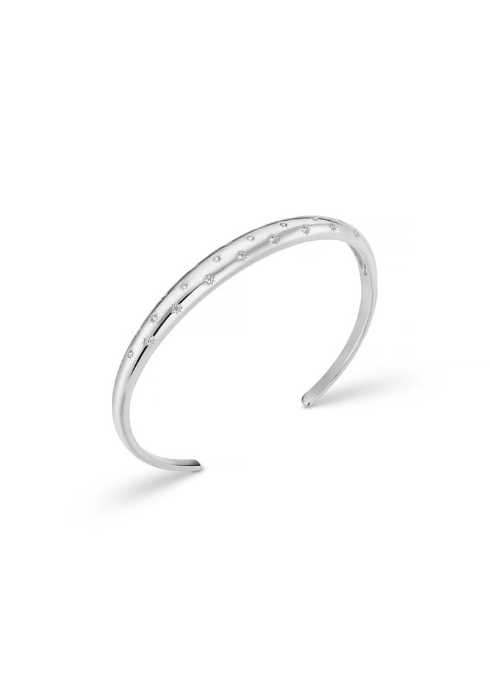 Orelia Orelia crystal starburst domed bangle in silver, open polished cuff with star-set crystals