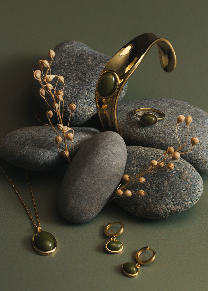 Orelia Organic Semi-Precious Green Jade Cuff
