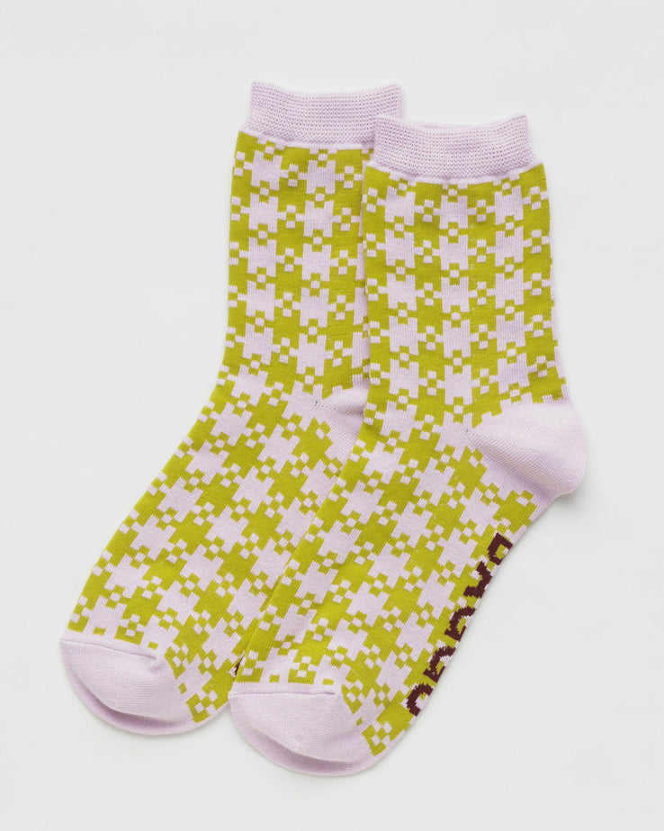 BAGGU - Crew Sock - Pink pistachio Pixel Gingham