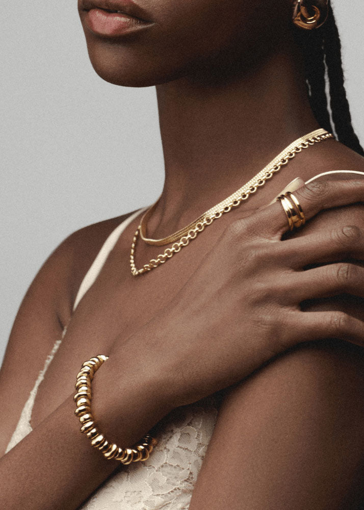 Orelia Polished Metal Nugget Stretch Bracelet