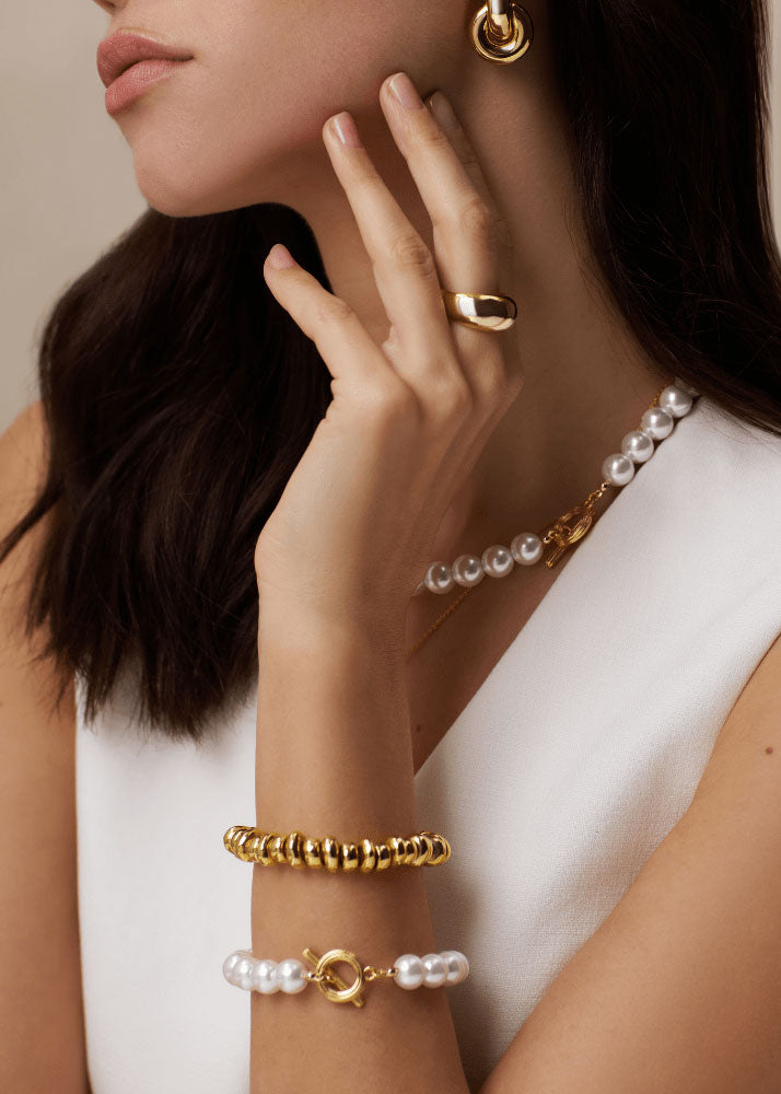 Orelia Polished Metal Nugget Stretch Bracelet