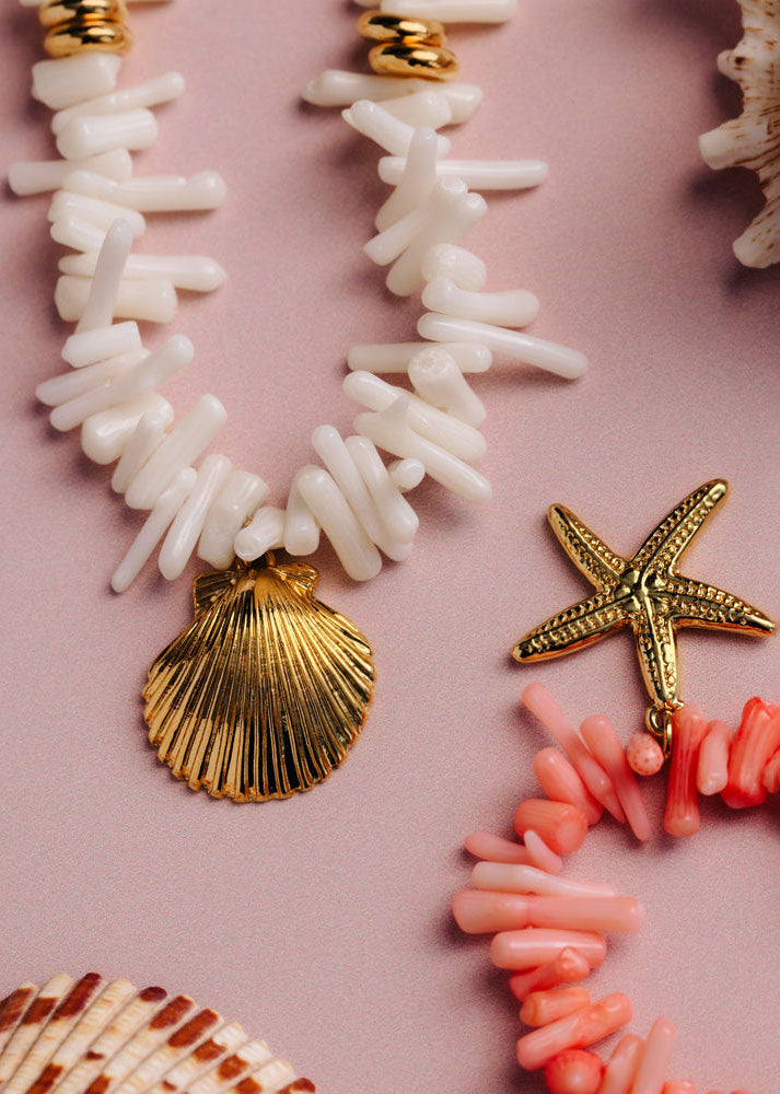 Orelia Cream Coral Chip & Shell Necklace