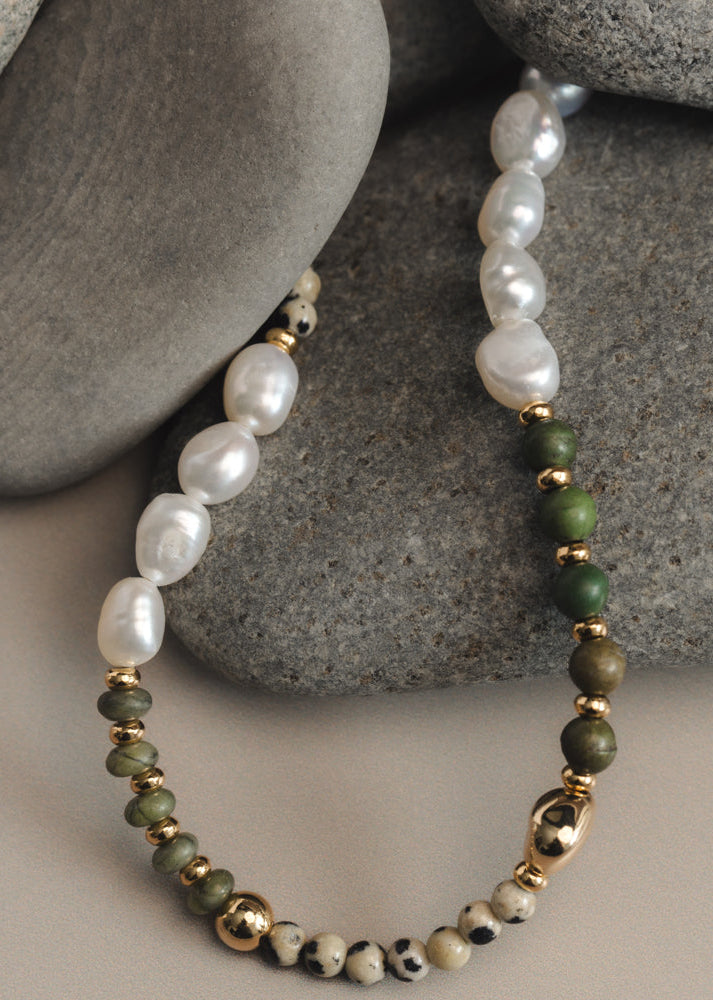 Orelia Mixed Semi-Precious & Pearl Beaded Necklace