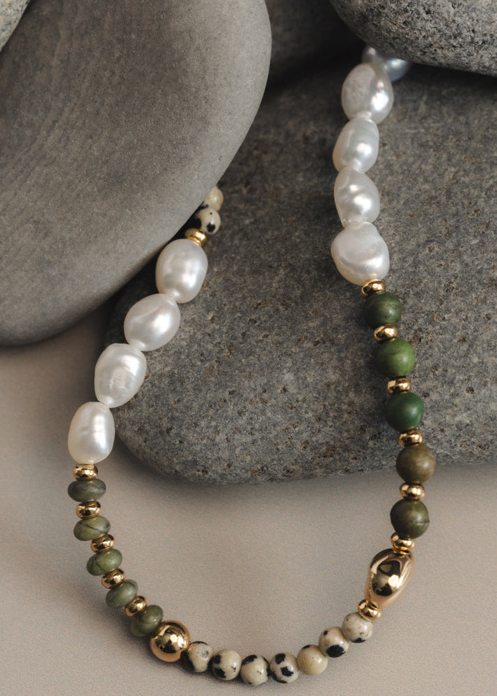 Orelia Mixed Semi-Precious & Pearl Beaded Necklace