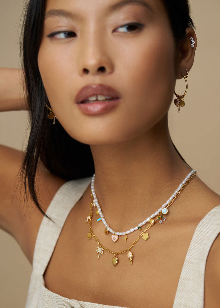 Orelia Pearl & Enamel Eclectic Charm Necklace