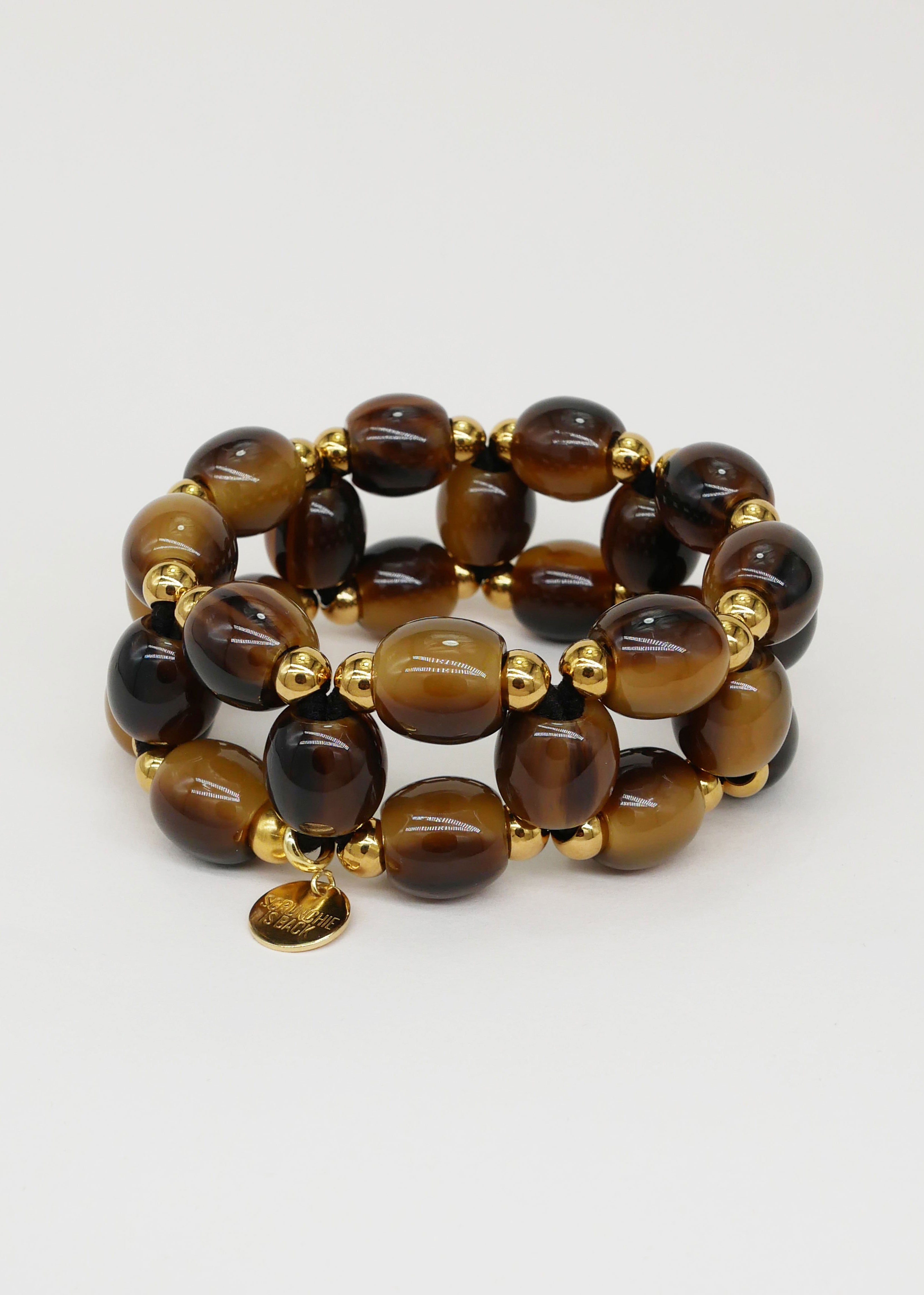 Scrunchie Is Back BICHOUS Oval Double-Woven Hair Tie Bracelet - Brown