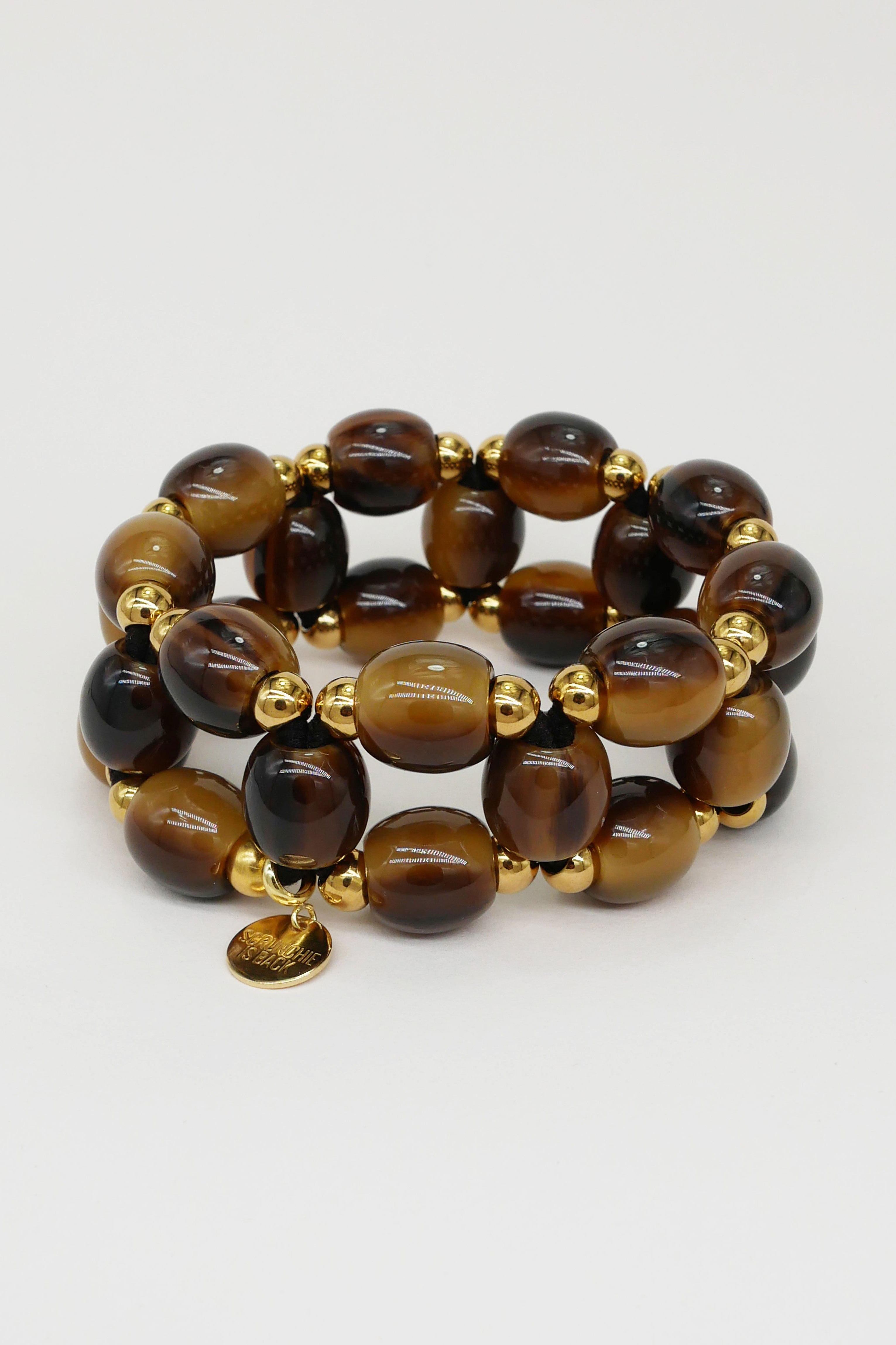 Scrunchie Is Back BICHOUS Oval Double-Woven Hair Tie Bracelet - Brown