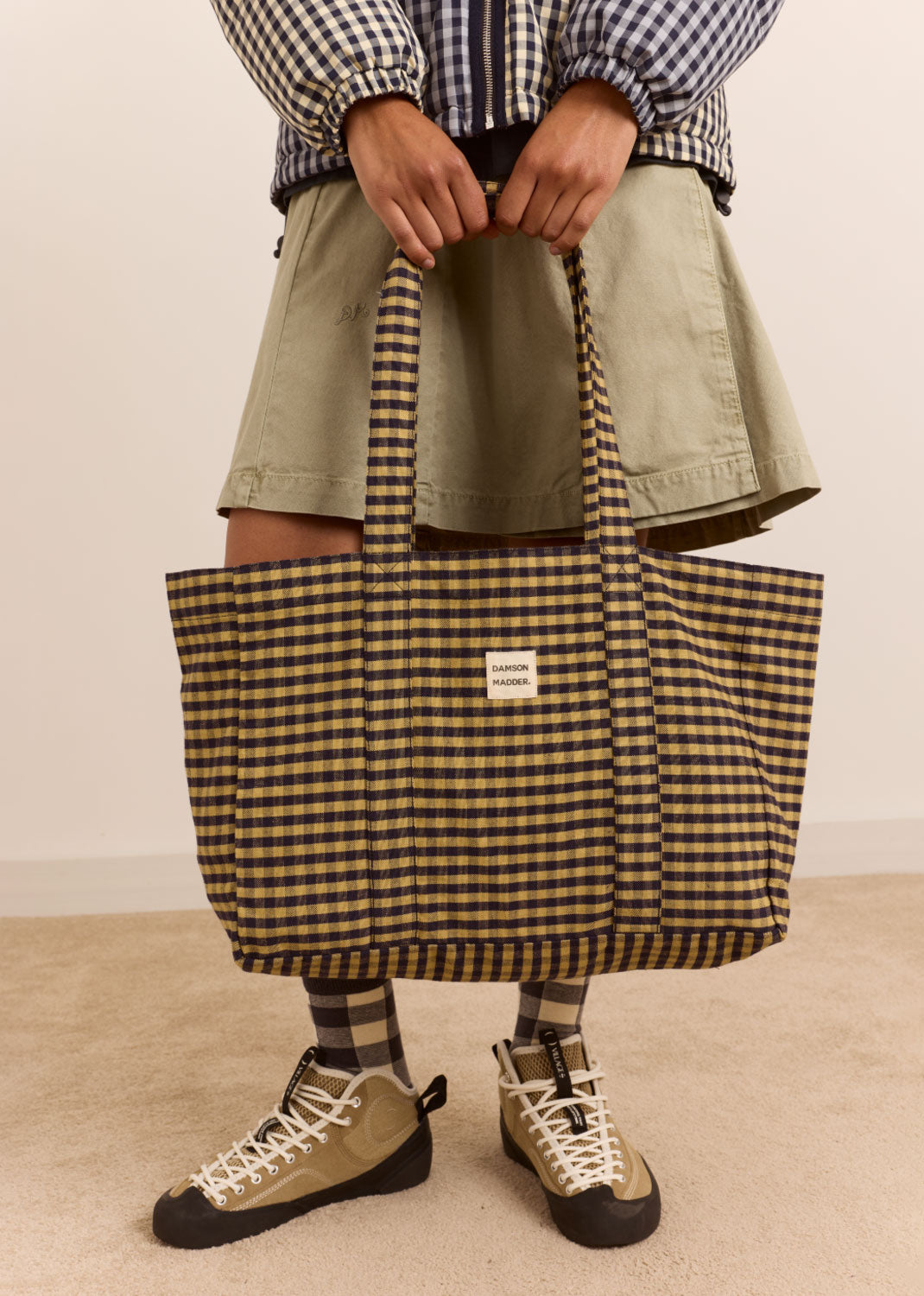Damson Madder Tote Bag - Tan/Navy Gingham