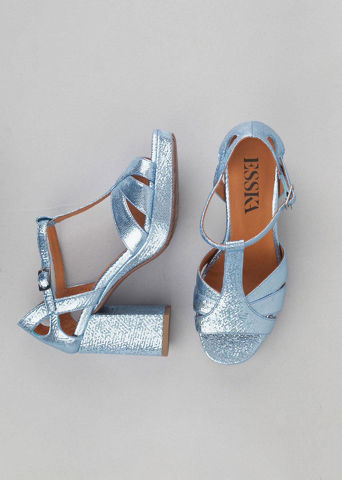 Esska Valerie Metallic Blue Heeled Sandals