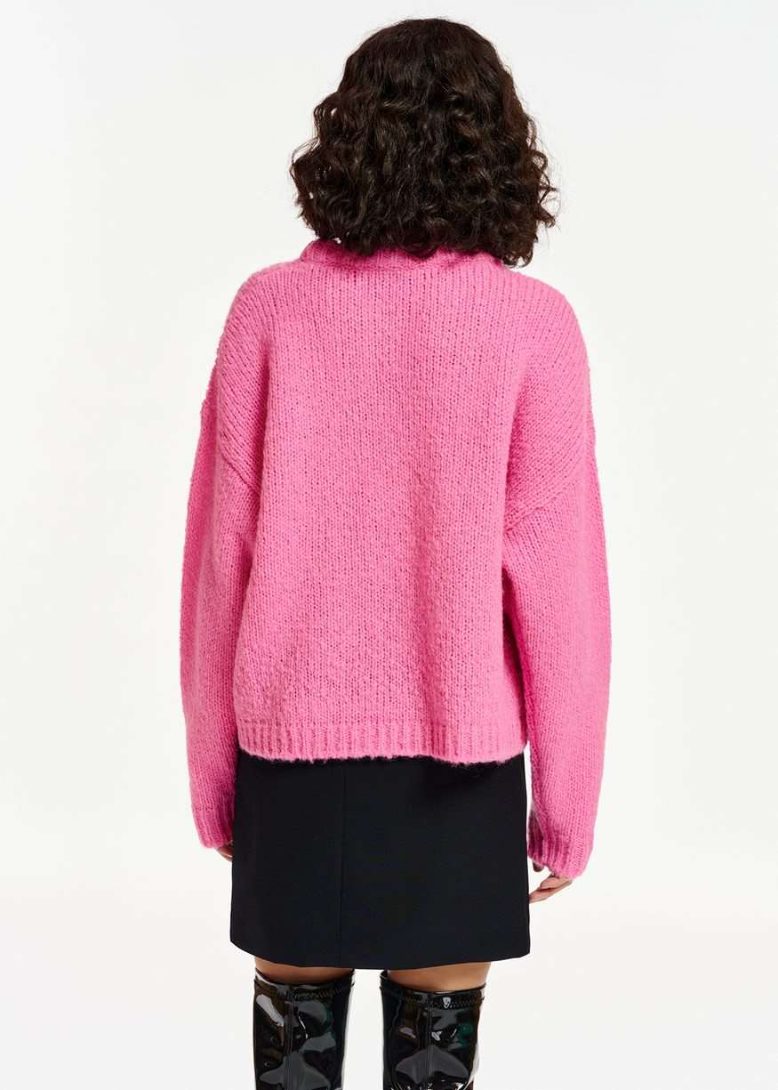 Essentiel Antwerp - Egeria - Pink and Black Heart Intarsia-knit Sweater
