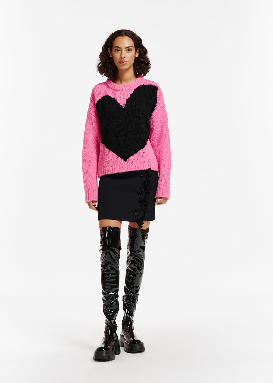 Essentiel Antwerp - Egeria - Pink and Black Heart Intarsia-knit Sweater