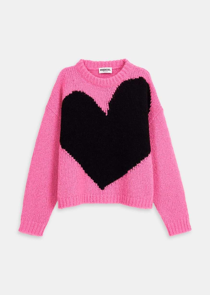 Essentiel Antwerp - Egeria - Pink and Black Heart Intarsia-knit Sweater