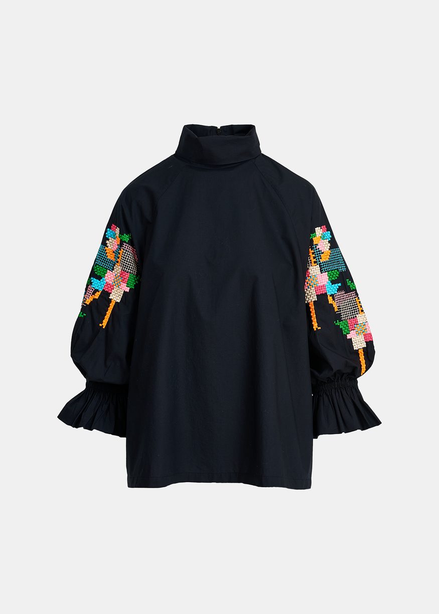 Essentiel Antwerp - Eleanor Embroidered Sleeve Top - Black