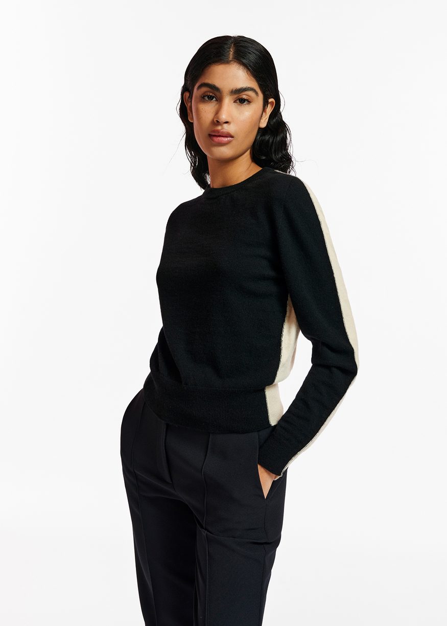 Essentiel Antwerp - Elgium - Black and Off-white Merino-Cashmere Knit Sweater