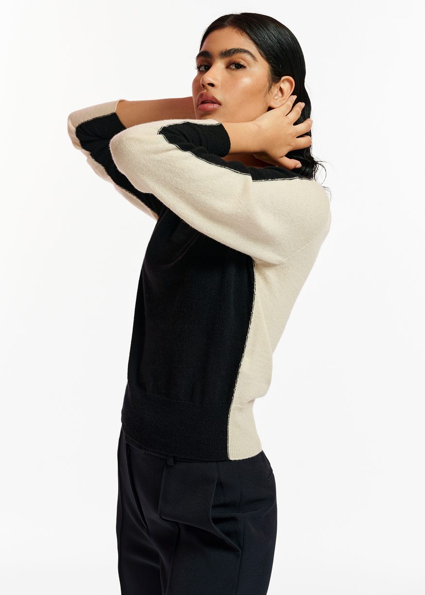 Essentiel Antwerp - Elgium - Black and Off-white Merino-Cashmere Knit Sweater