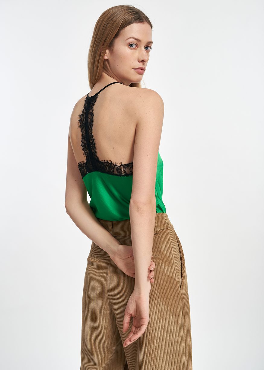 Essentiel Antwerp - Green Lace Trimmed Camisole