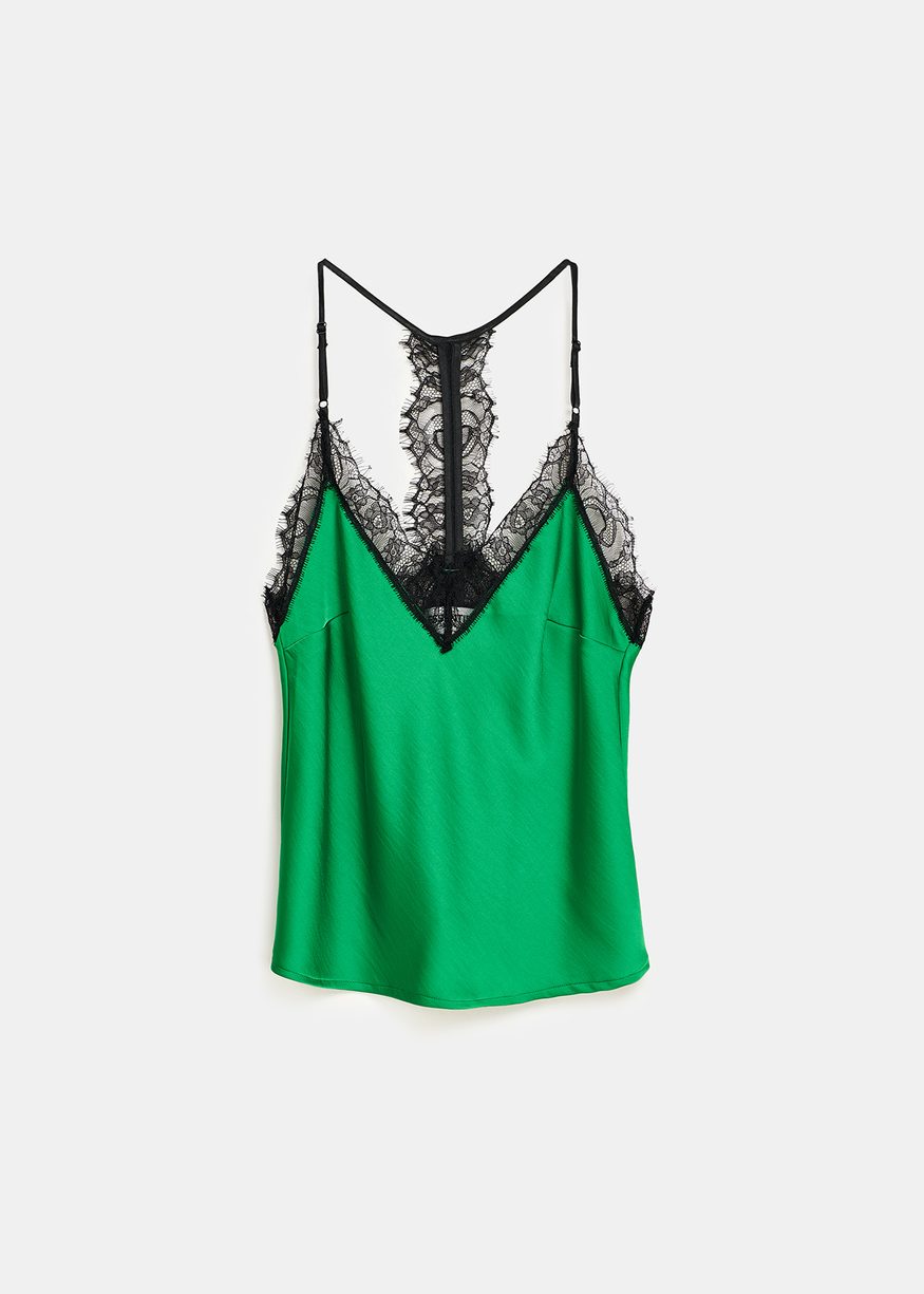 Essentiel Antwerp - Green Lace Trimmed Camisole