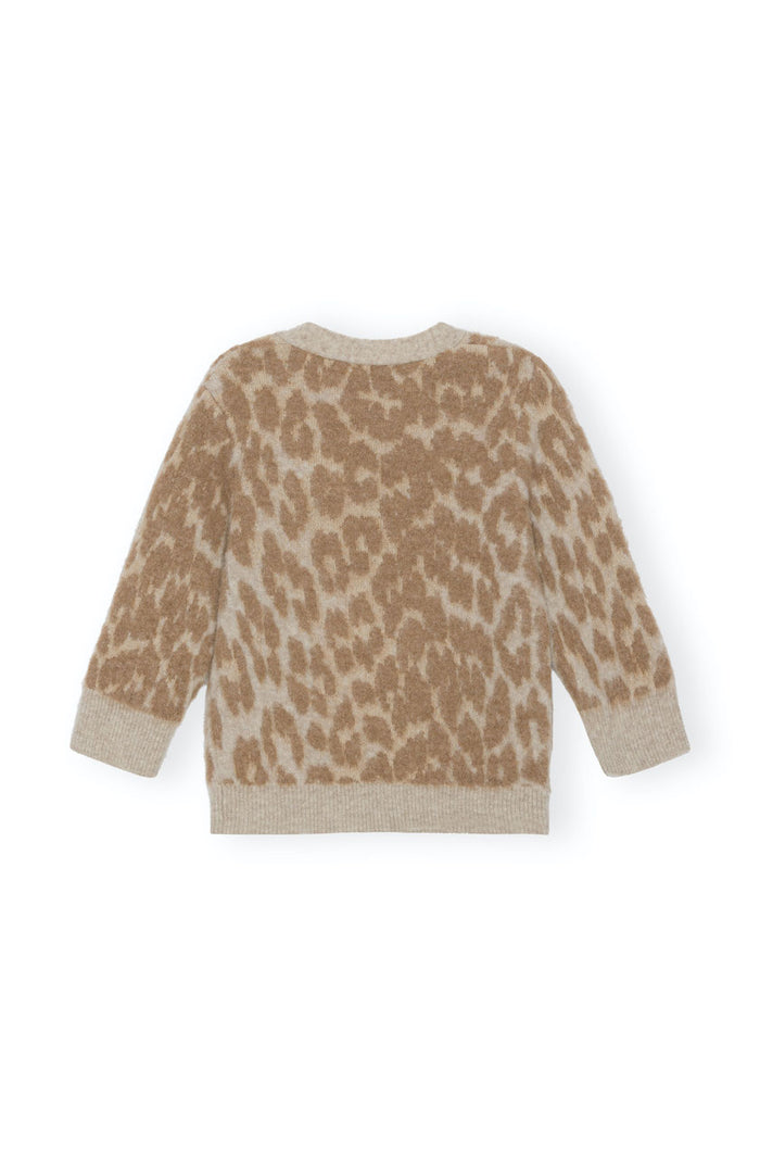 GANNI - Leopard Jacquard Cardigan - Timber Wolf