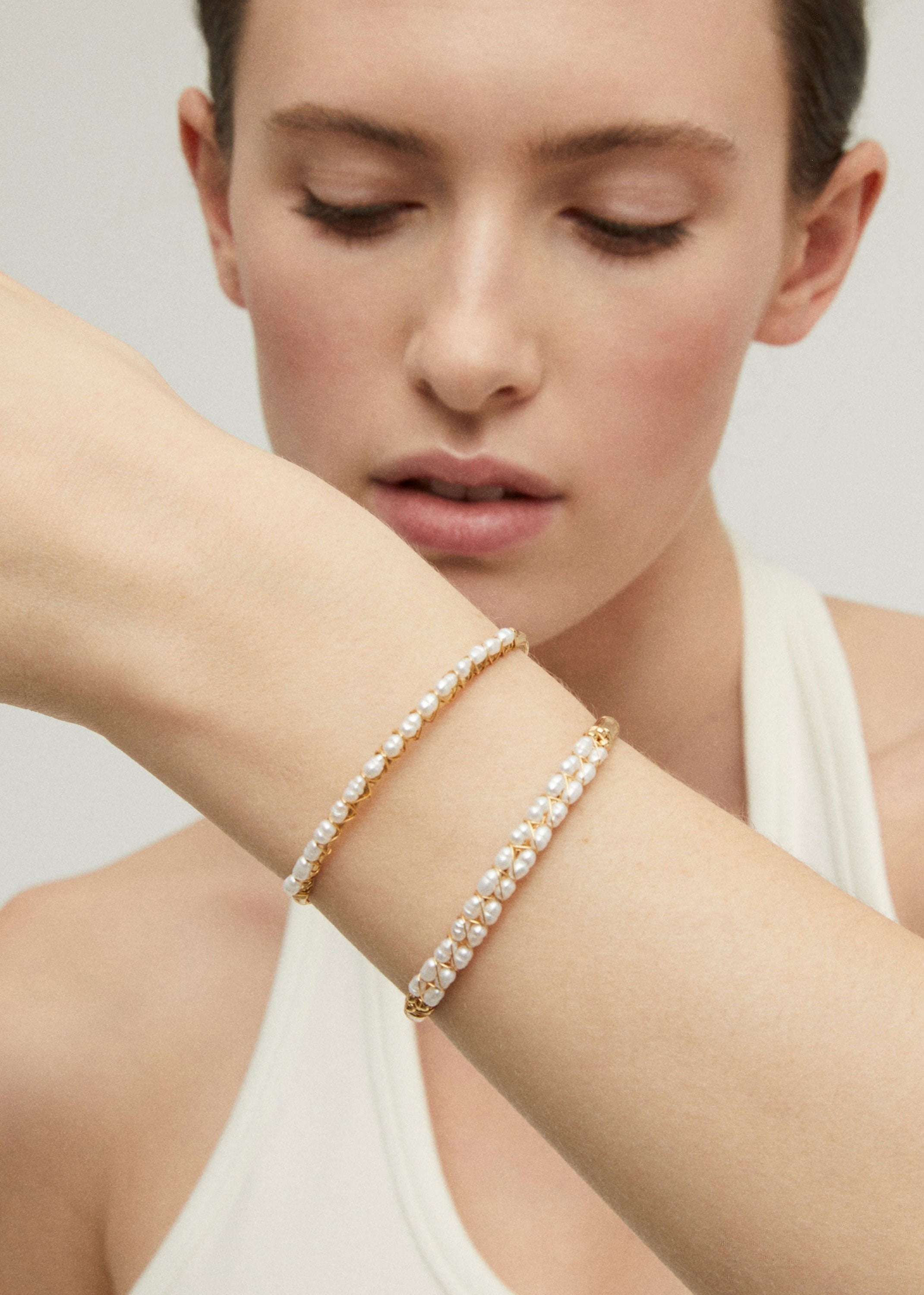 Gas Bijoux Lyre Bangle Bracelet - White Mother-of-pearl