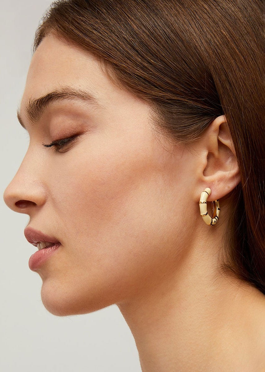 Gas Bijoux Bambou Enamel Hoop Earrings - Ivory