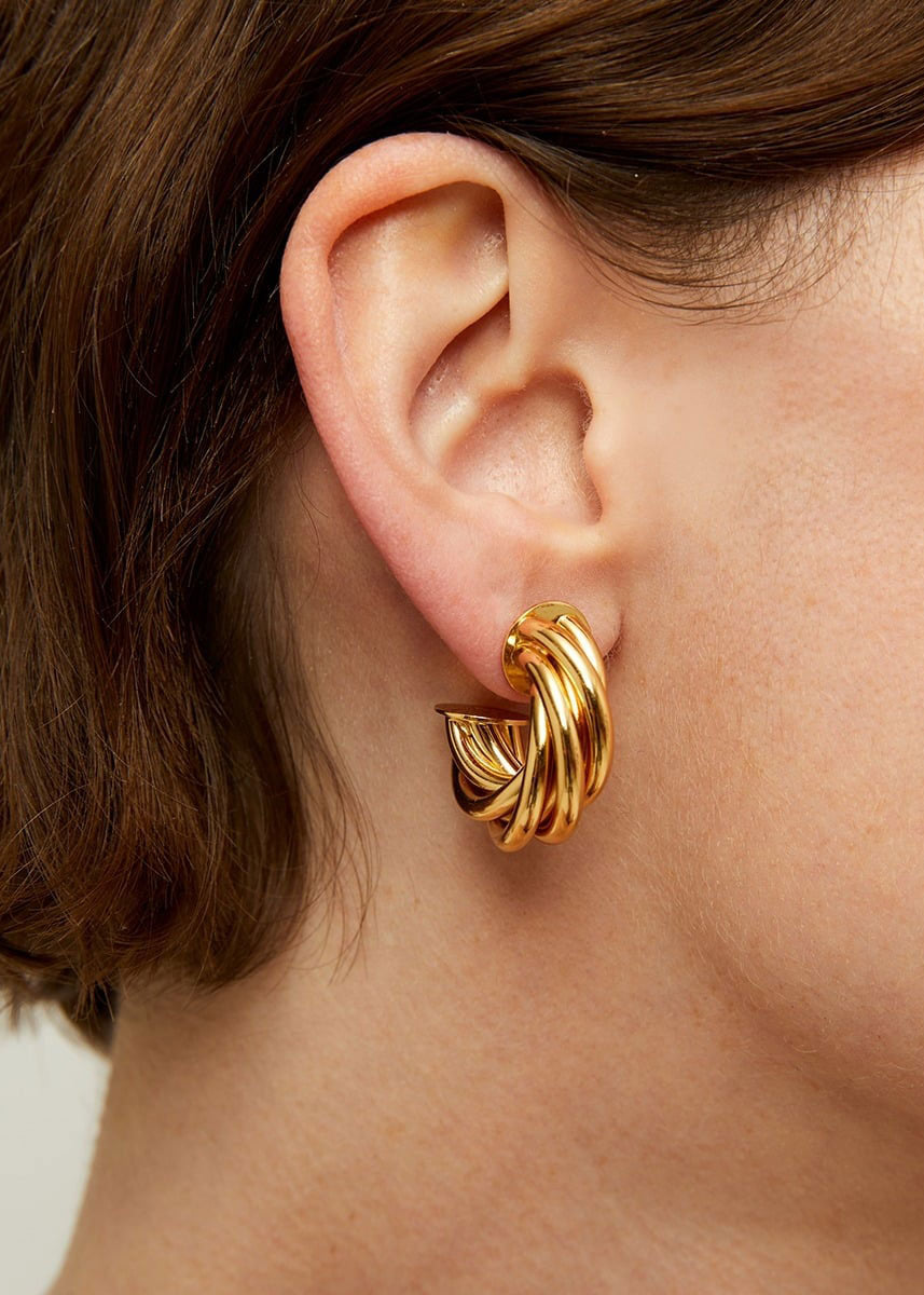 Gas Bijoux On-ear styling shot showing the everyday mini hoop scale