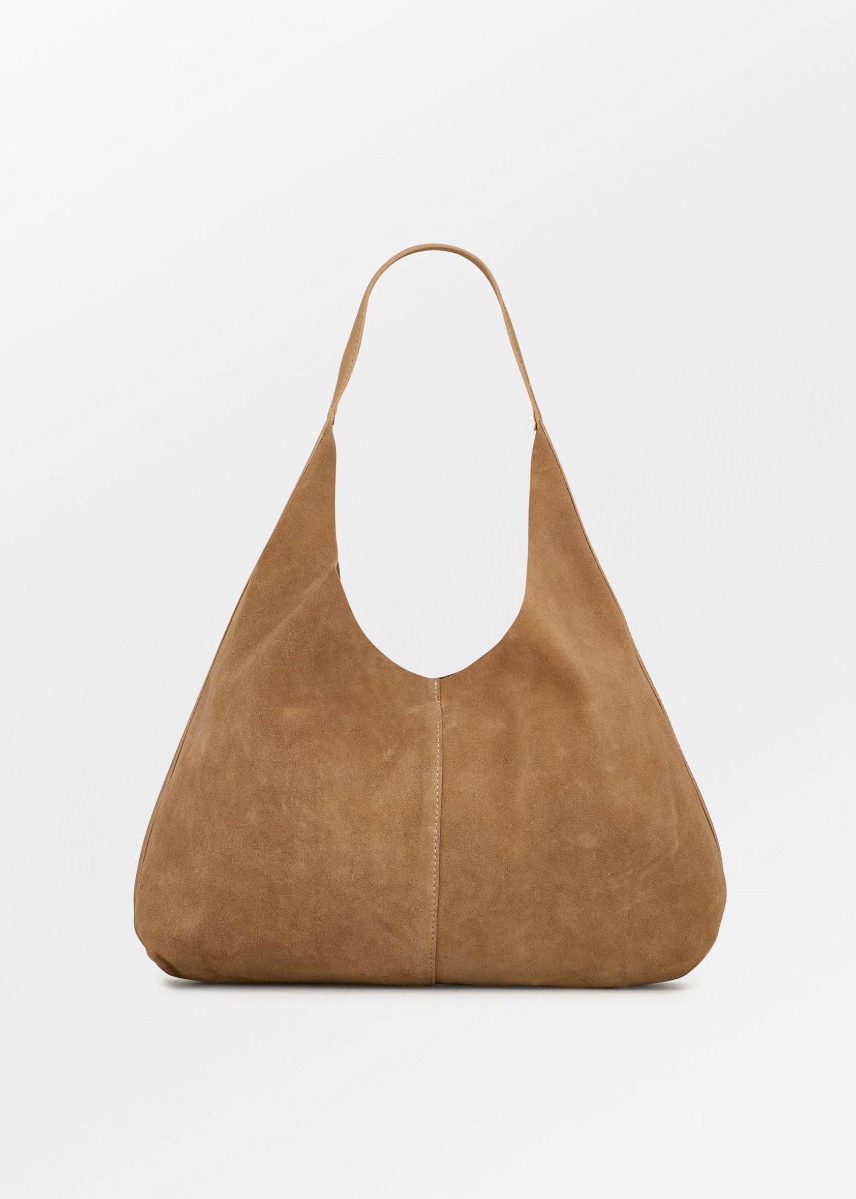 BeckSöndergaard BeckSöndergaard Siena suede bag in almond, soft hobo silhouette with single shoulder strap