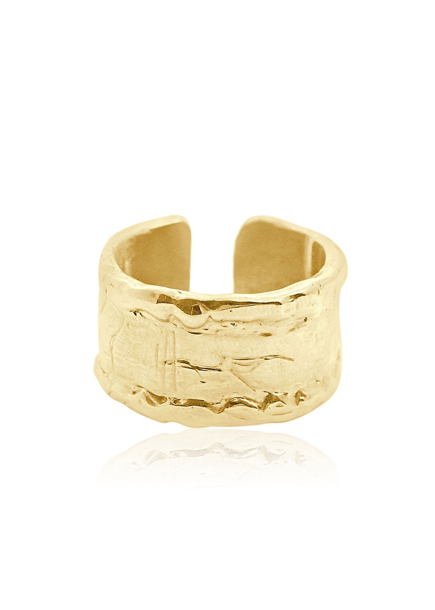 By Alona By Alona Gaia ring in 18k gold, lost-wax cast cuff band with organic molten texture