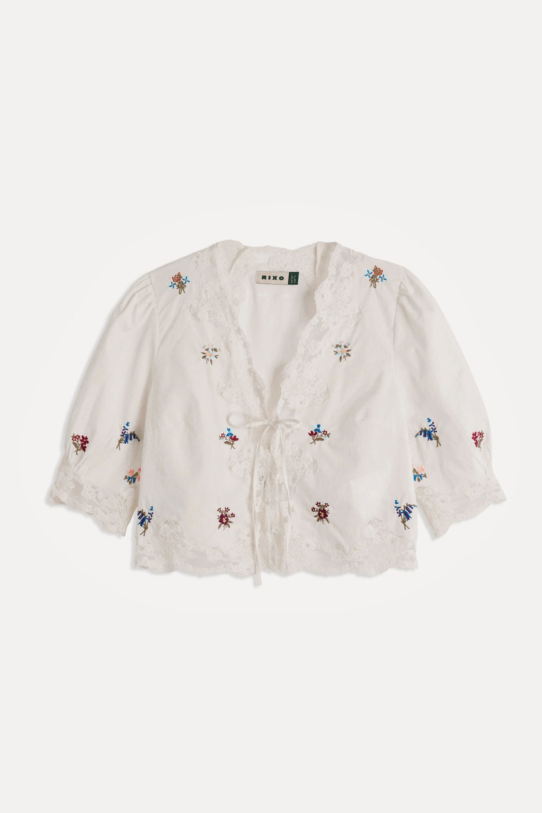 Rixo Ursula Embroidered Top - Bud Embroidery White