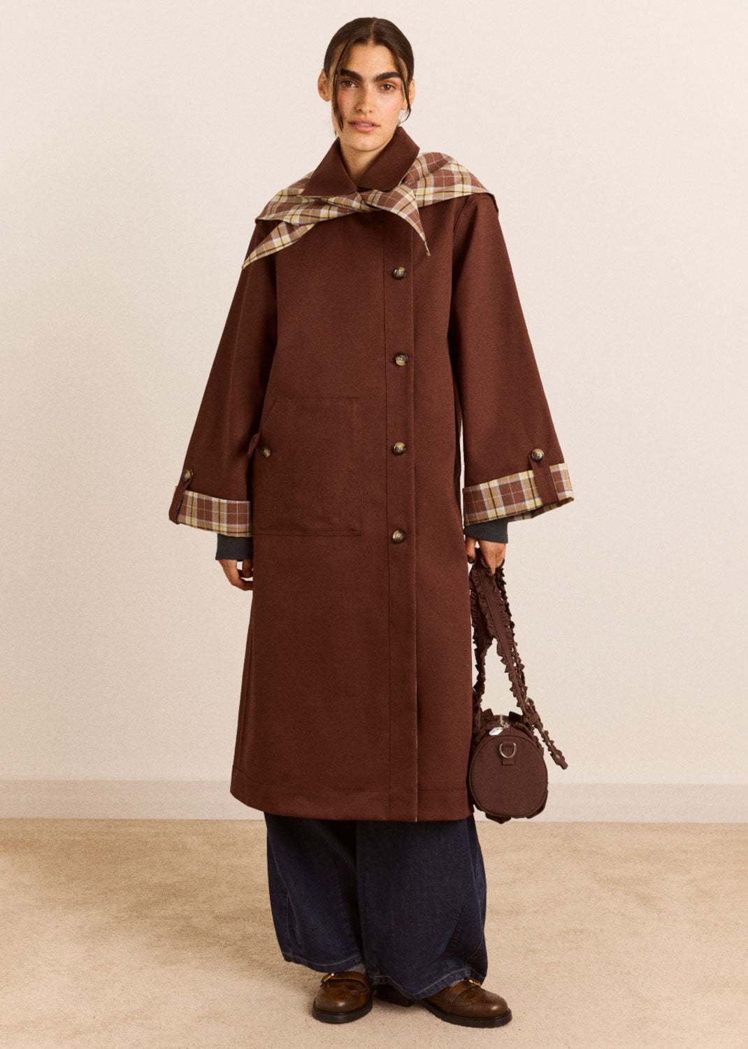 Damson Madder Reversible Longline Jerry Trench - Chocolate
