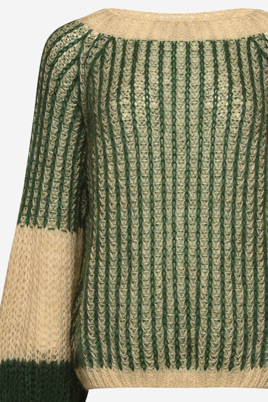 Noella - Liana Knit Sweater - Beige/Bottle Green