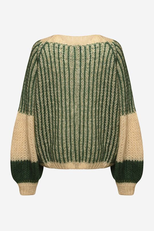 Noella - Liana Knit Sweater - Beige/Bottle Green