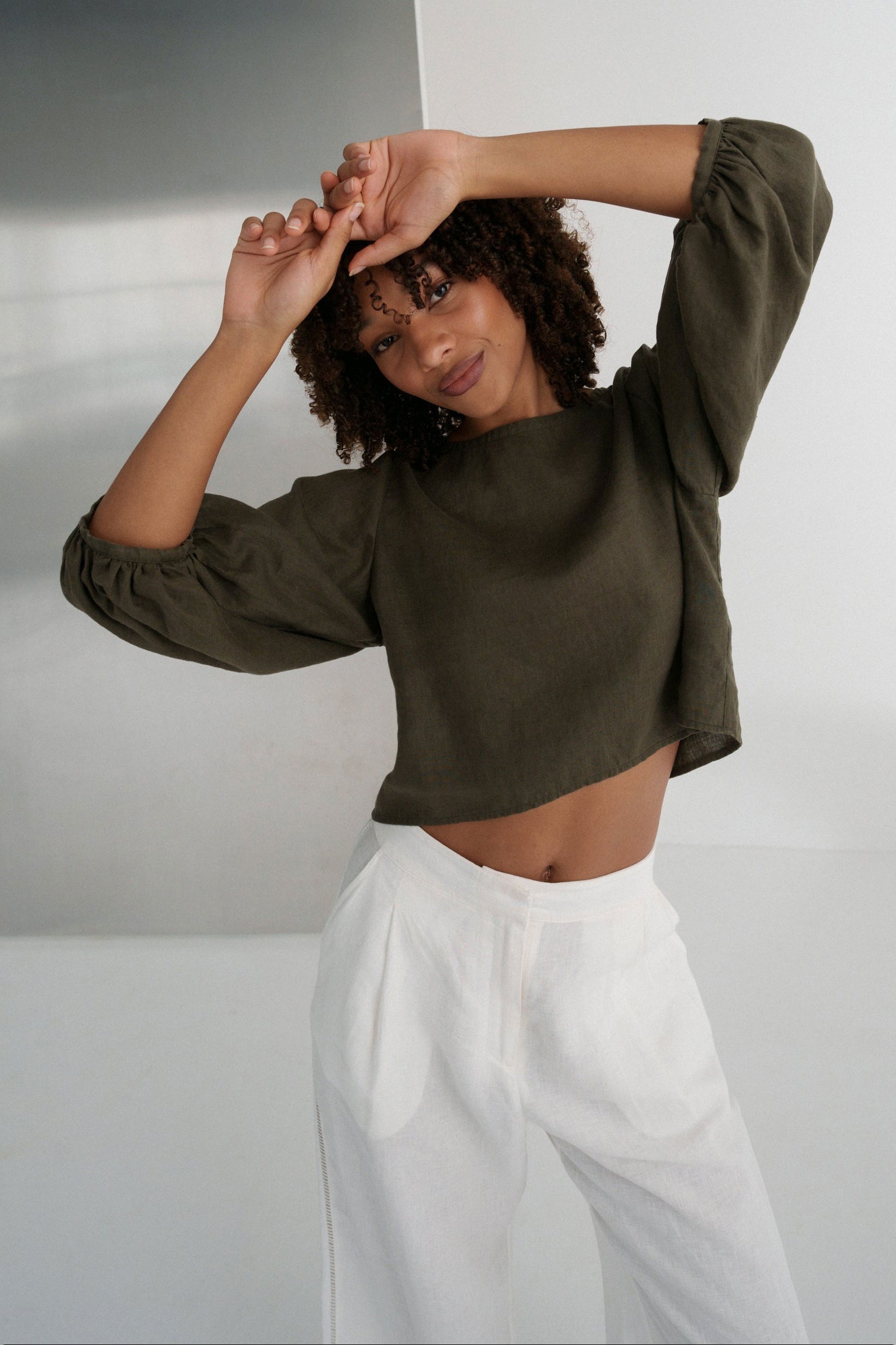 Lilly Pilly Demi Linen Top - Khaki
