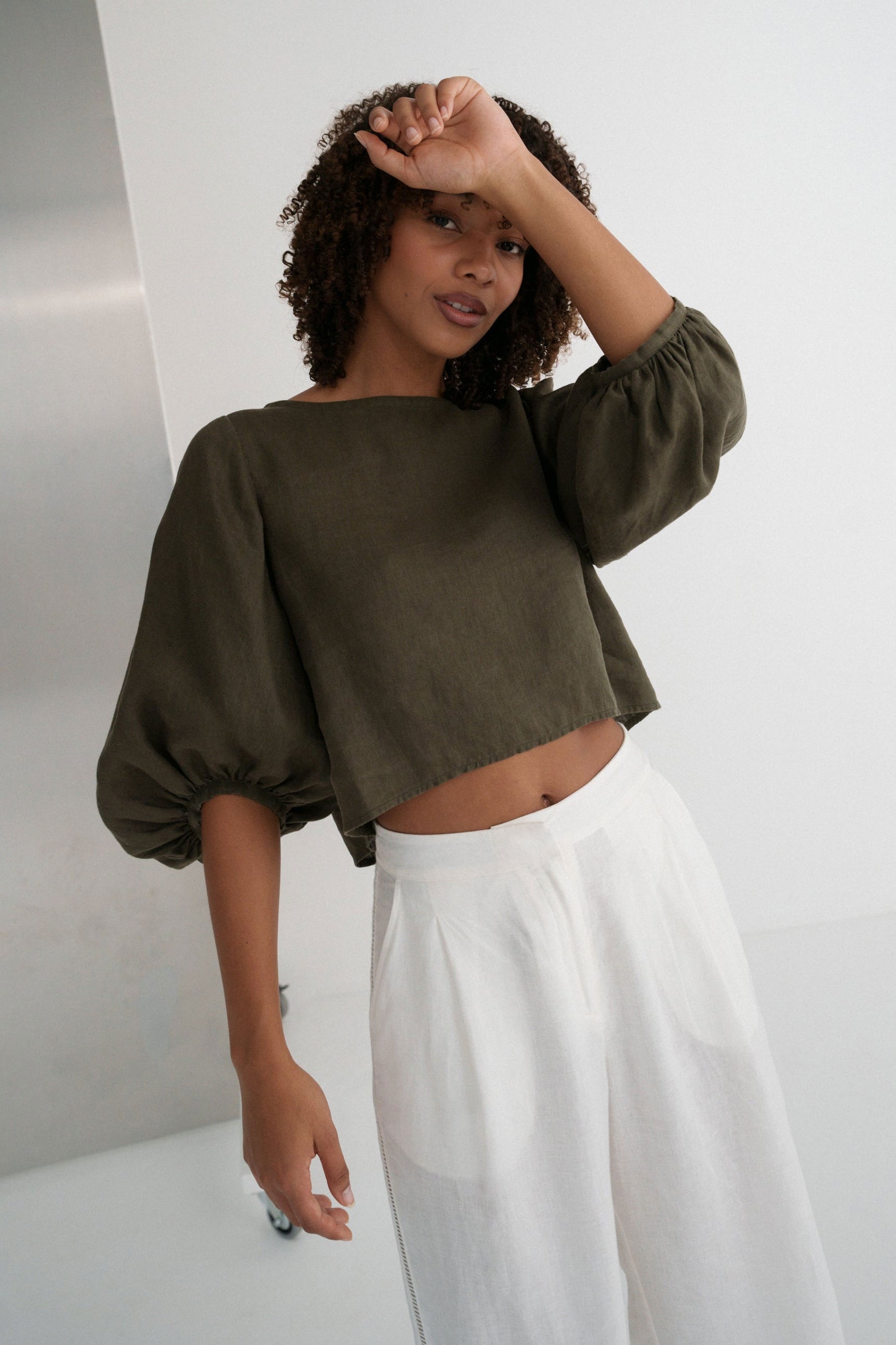 Lilly Pilly Demi Linen Top - Khaki