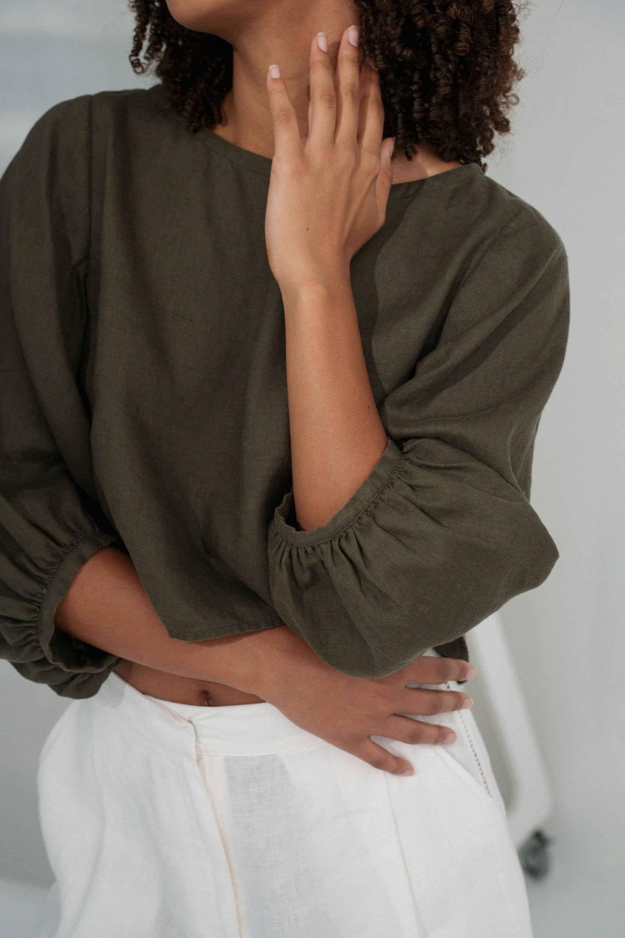 Lilly Pilly Demi Linen Top - Khaki