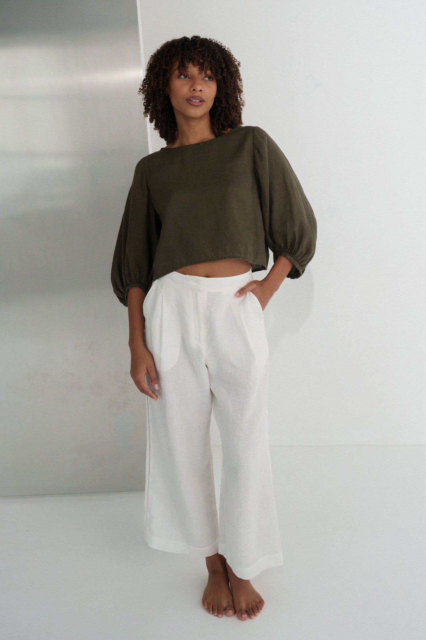 Lilly Pilly Demi Linen Top - Khaki