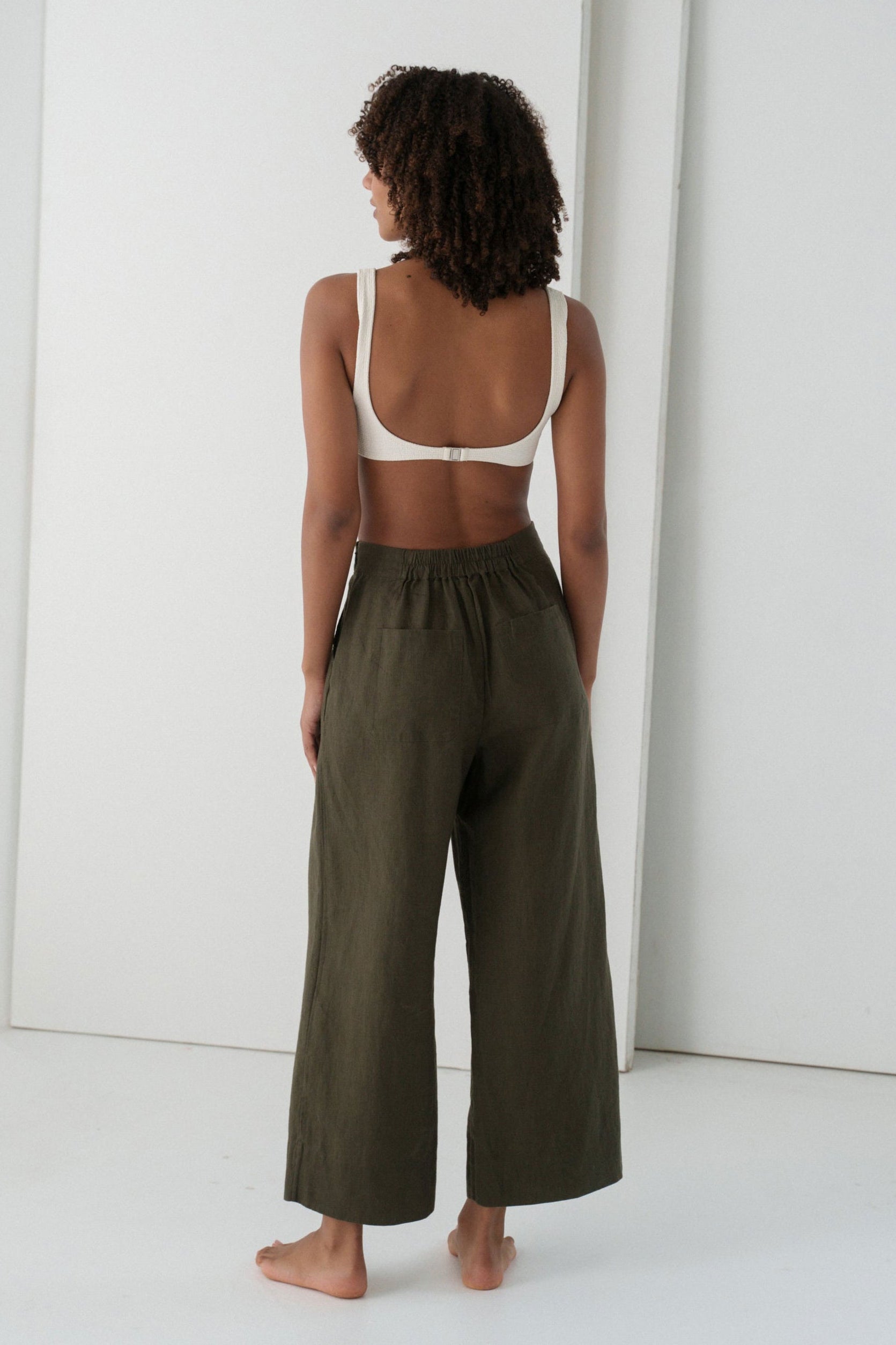 Lilly Pilly Ivy Linen Cropped Pants - Khaki
