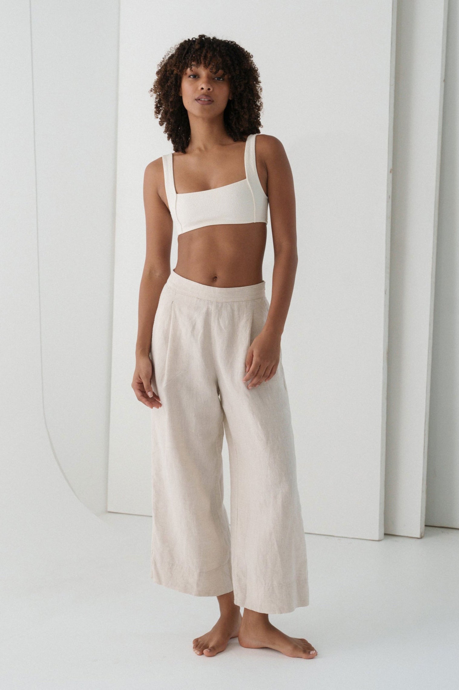 Lilly Pilly Ivy Linen Cropped Pants - Oatmeal