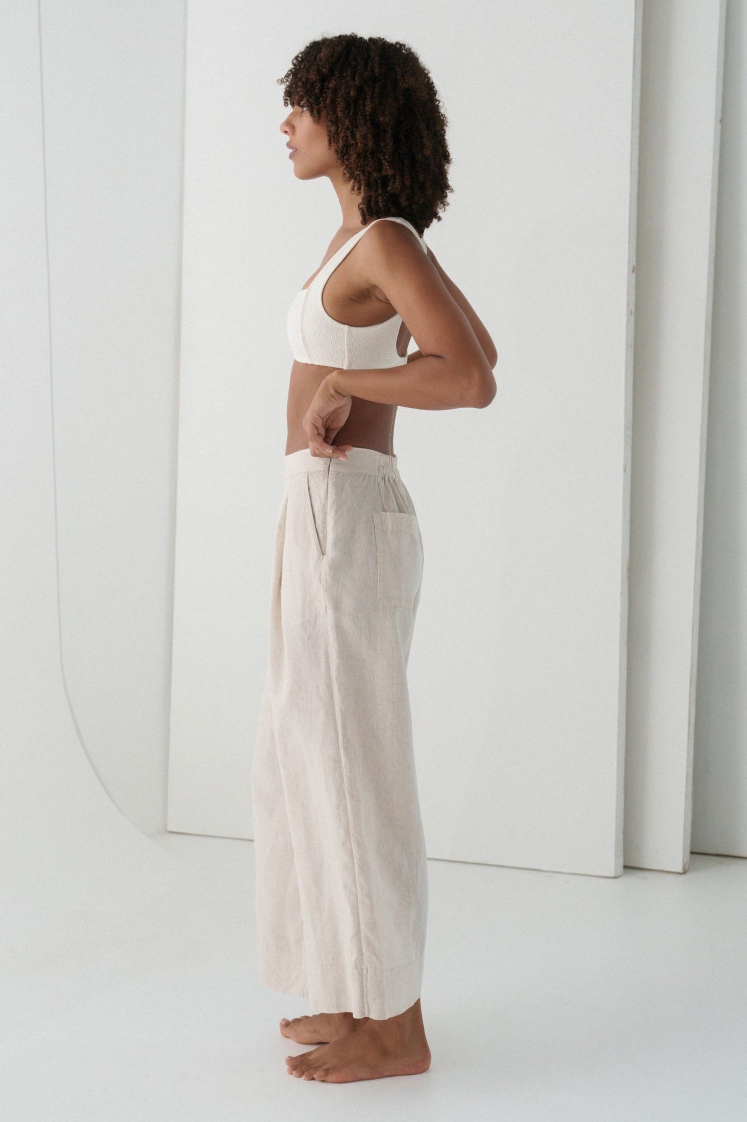 Lilly Pilly Ivy Linen Cropped Pants - Oatmeal