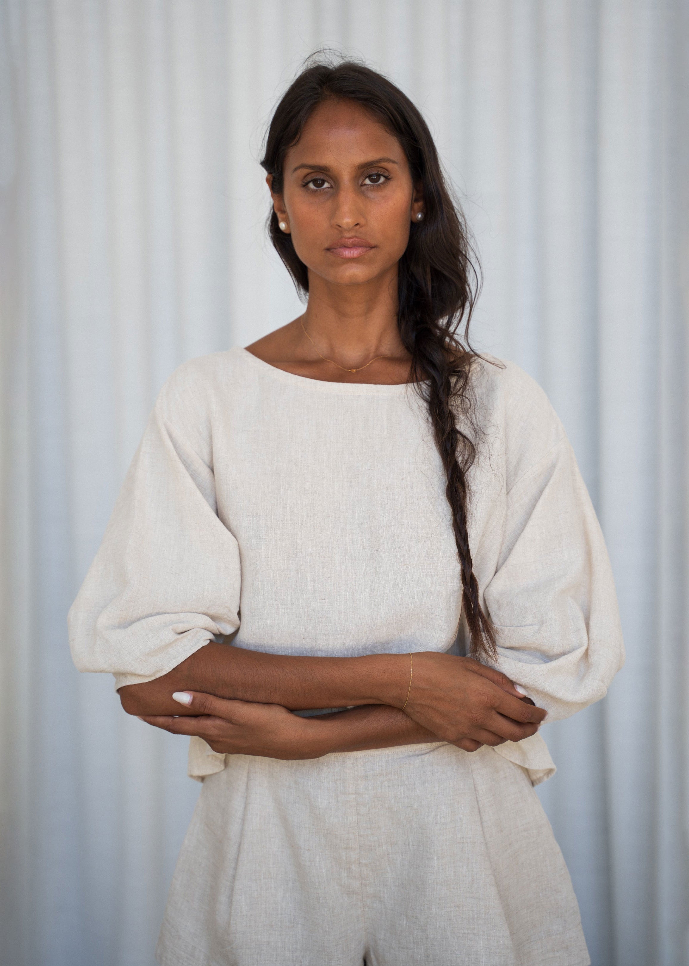 Lilly Pilly Leia Linen Top - Oatmeal