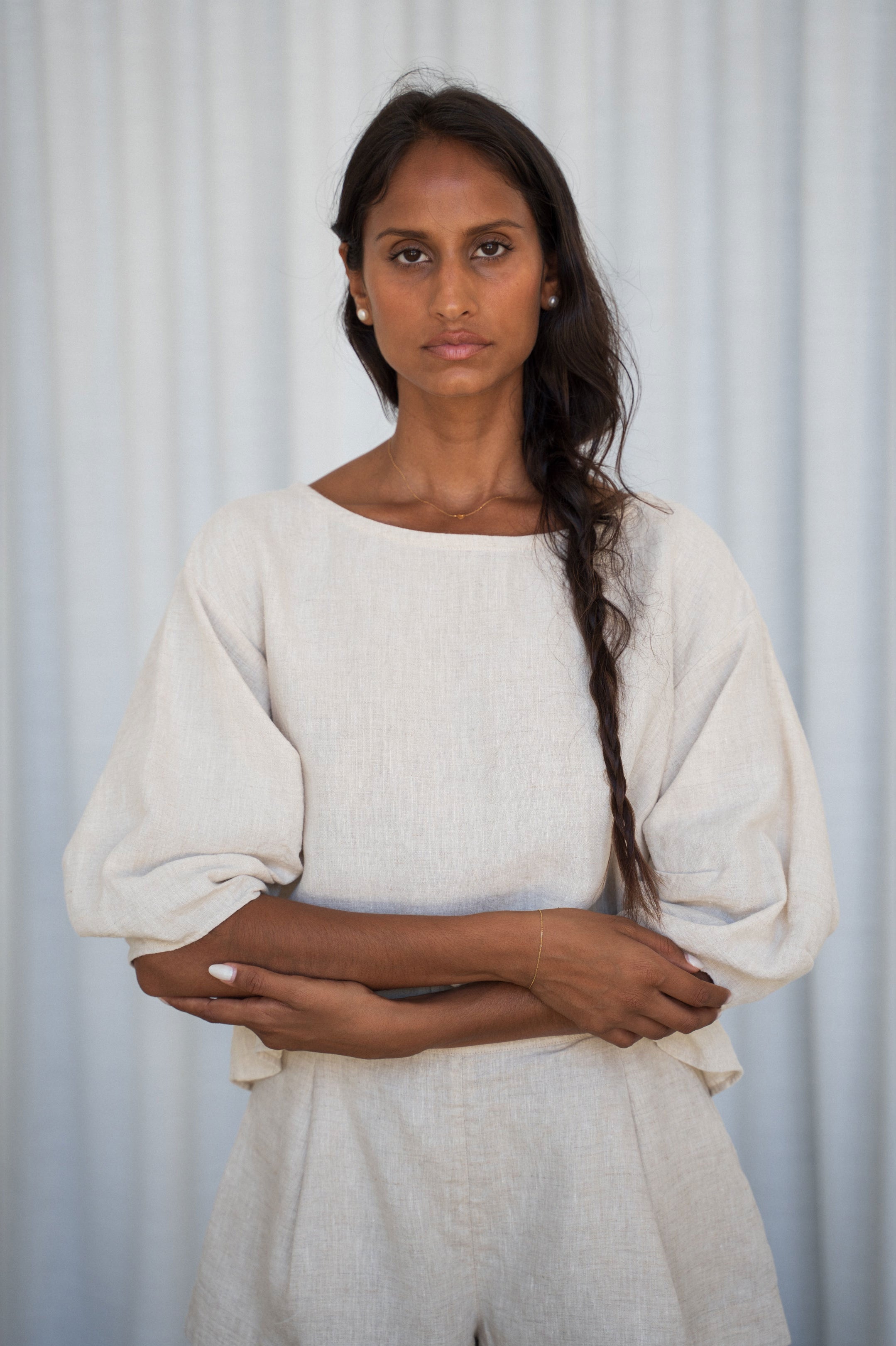 Lilly Pilly Leia Linen Top - Oatmeal