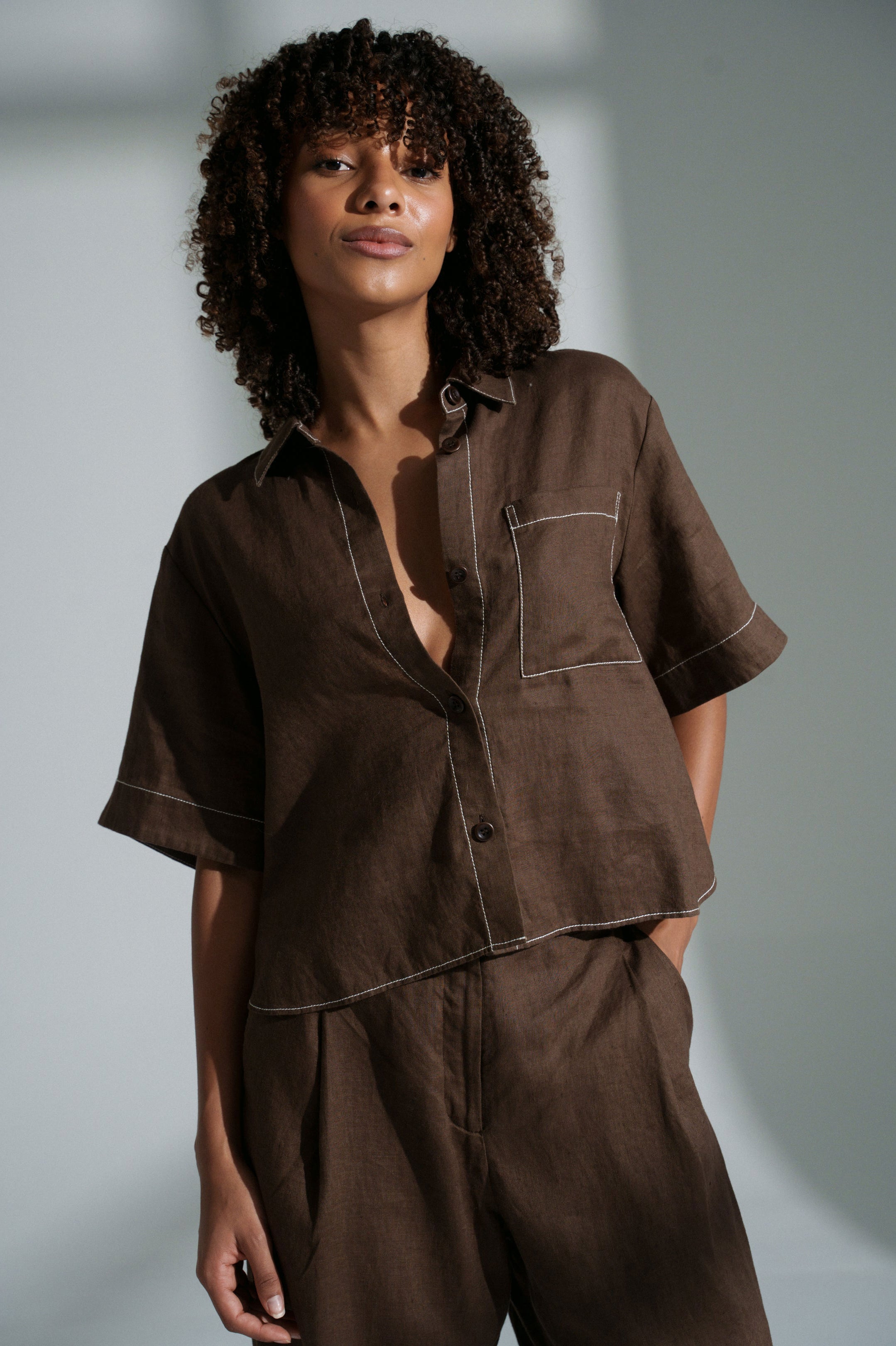 Lilly Pilly Nika Linen Shirt - Chocolate