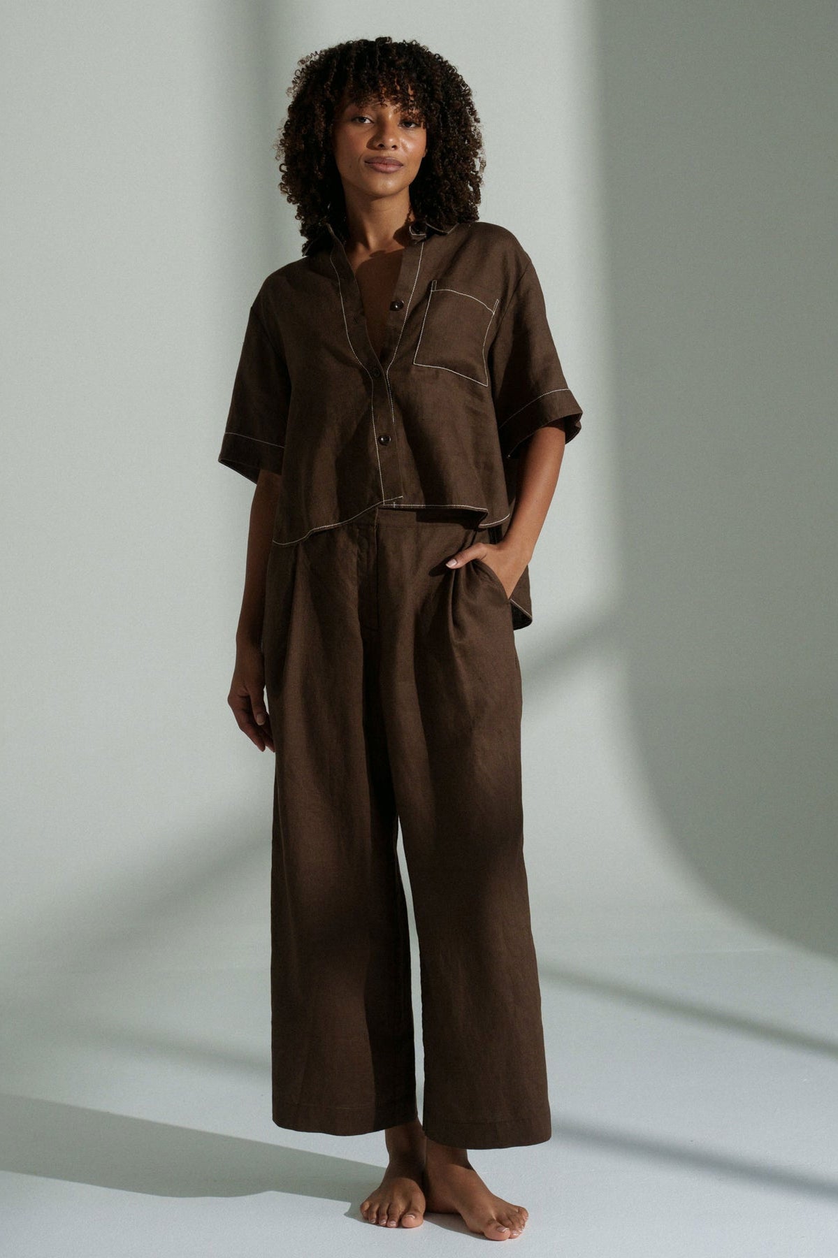Lilly Pilly Nika Linen Shirt - Chocolate