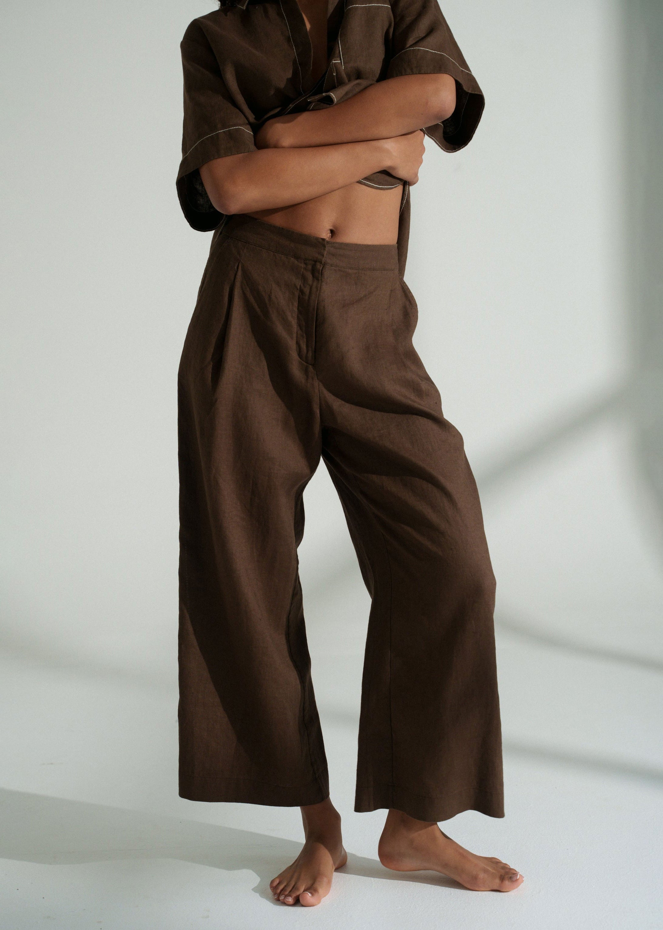 Lilly Pilly Rika Linen Pants - Chocolate