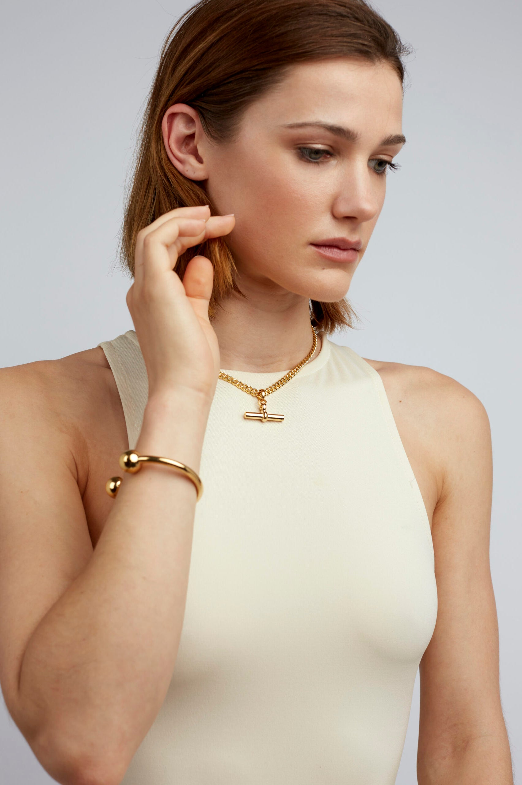 Tilly Sveaas Gold T-Bar Curb Link Necklace - 40cm